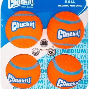 Chuckit! Tennis Ball Dog Toy Durable Fetch Dog Ball Launcher Compatible, Pack of 4, Medium (6.5 cm)