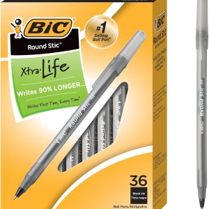 BIC Round Stic Xtra Life Ball Point Pen; Black 36 Pack