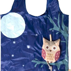 RJB Owl Foldable Shopping Bag, Fabric, Blue, 8.8 x 8.4 x 5.2 cm