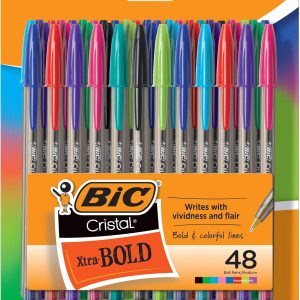 BIC Cristal Large Ballpoint Pens, Every-Day Biro Pens with Wide Point (1.6 mm), Ideal for School, Black Ink, Pack of 50