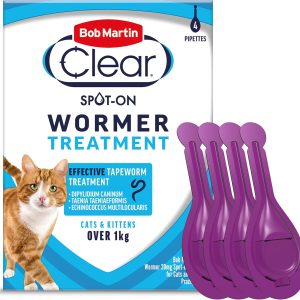 Bob Martin Clear Spot On Wormer for Cats & Kittens - 100% Effective Tapeworm Treatment (4 Pipettes)
