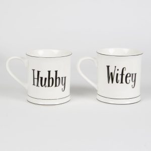 White WIFEY and HUBBY Mugs - SET OF 2 - Great Wedding Present for the Bride and Groom