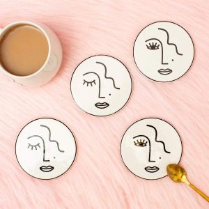 Sass & Belle Abstract Face White Coasters - Set of 4
